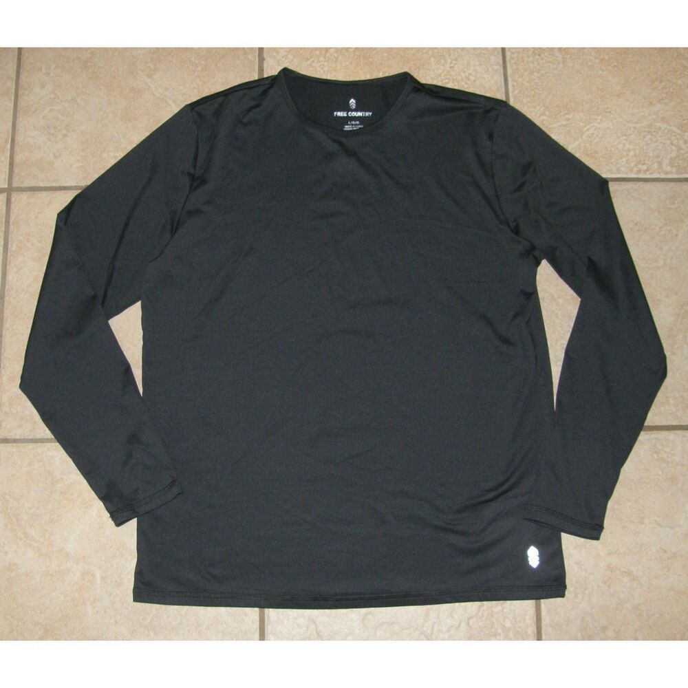 Mens Sz Large Black Moisture Wicking Stretchy Long Sleeve Shirt FREE COUNTRY